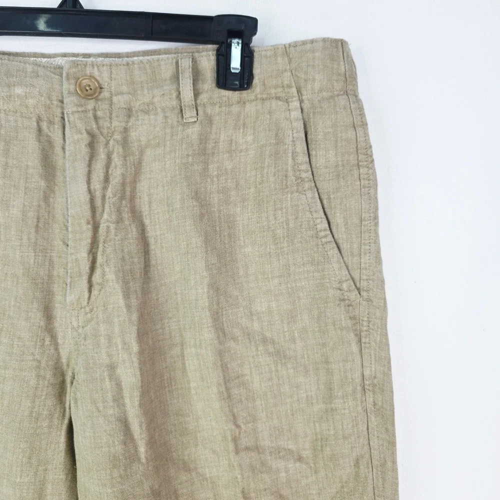 Banana Republic Mens 36X34 Fit 36X33 Tan 100% Linen Pants Flat Front Relaxed Fit